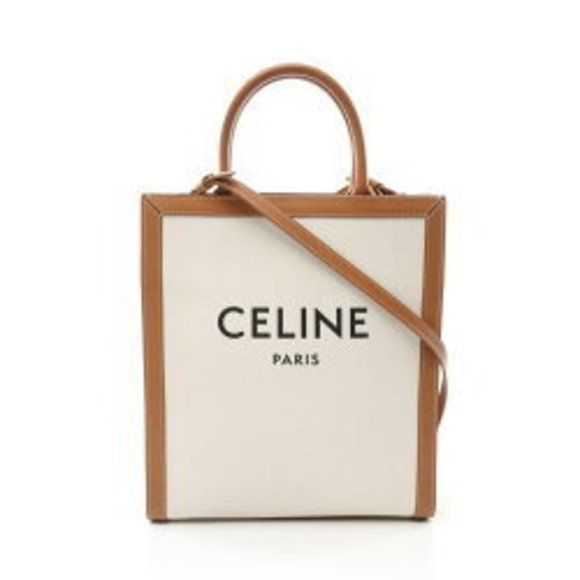Celine Vertical Cabas Tote Bag Leather White Brown - Picture 1 of 7